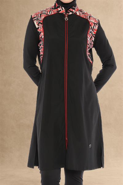 Fermuarlı 4 Parçalı Siyah Tesettür Mayo 6041A