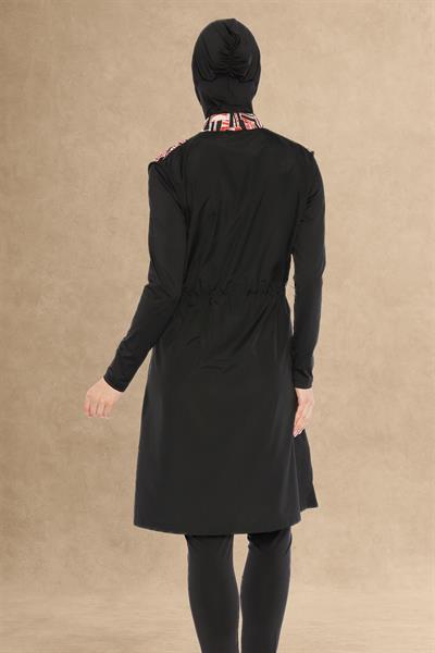 Fermuarlı 4 Parçalı Siyah Tesettür Mayo 6041A