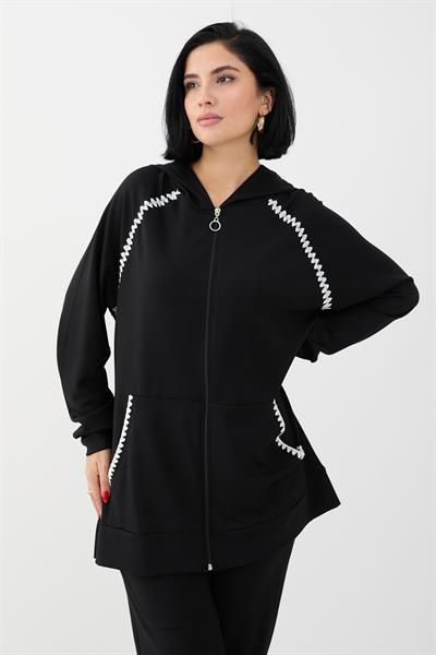 Zippered Shepherd Stitch Black Two-Piece Set