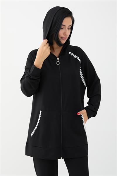 Zippered Shepherd Stitch Black Two-Piece Set