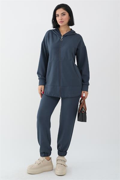Zippered Elastic Cuffed Anthracite Two-Piece Set