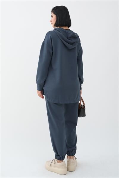 Zippered Elastic Cuffed Anthracite Two-Piece Set
