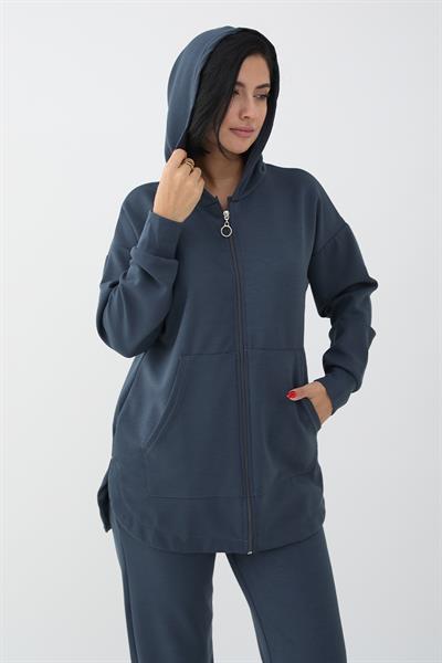 Zippered Elastic Cuffed Anthracite Two-Piece Set