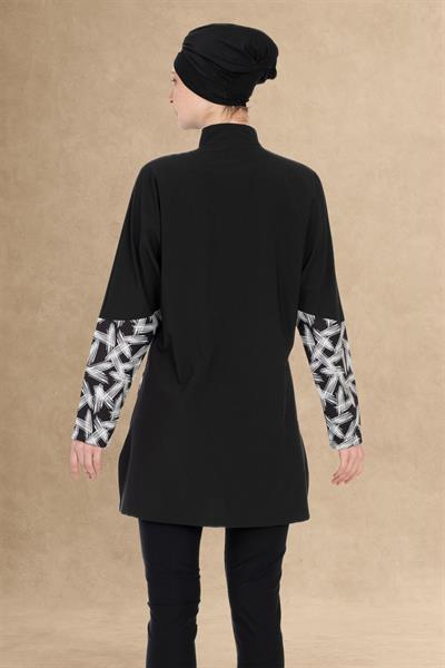 Fırça Desen 4 Parçalı Siyah Tesettür Mayo 6066A