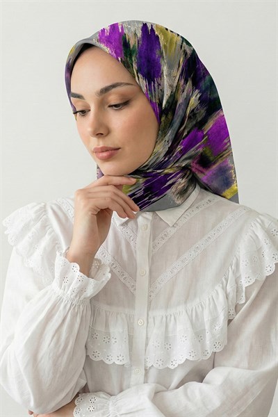 Fırça Desenli Mor Pamuk Eşarp