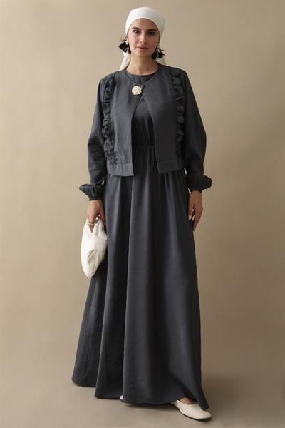 Fırfır Ceketli Modal Antrasit Jile Elbise
