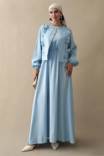 Fırfır Ceketli Modal Bebe Mavisi Jile Elbise