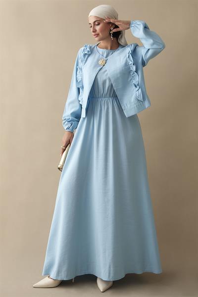 Fırfır Ceketli Modal Bebe Mavisi Jile Elbise