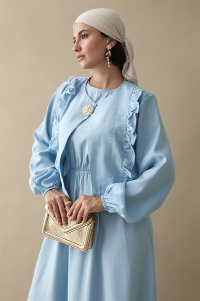 Fırfır Ceketli Modal Bebe Mavisi Jile Elbise