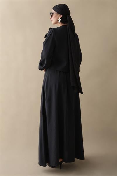 Fırfır Ceketli Modal Siyah Jile Elbise