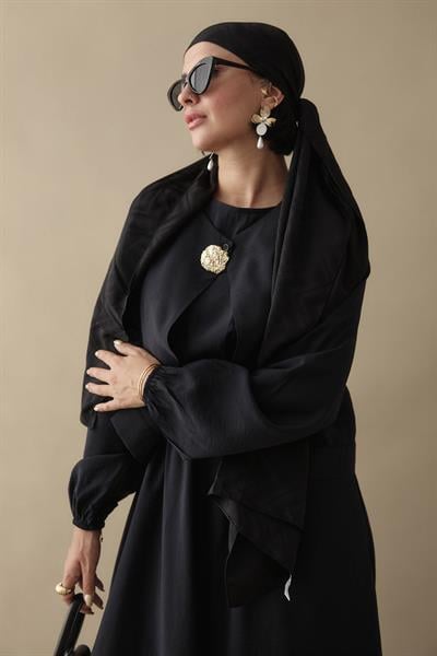 Fırfır Ceketli Modal Siyah Jile Elbise