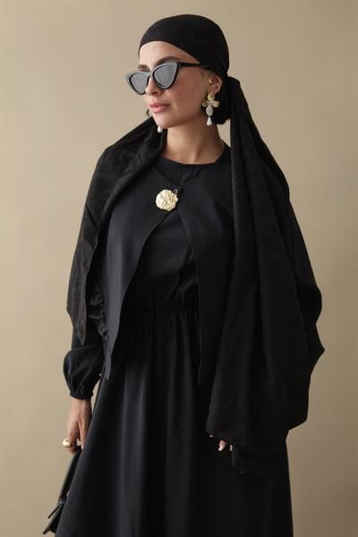 Fırfır Ceketli Modal Siyah Jile Elbise