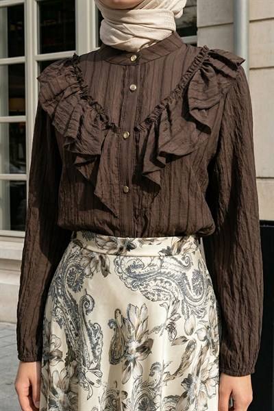 Fırfır Yaka Acı Kahve Gömlek