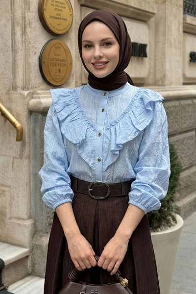 Fırfır Yaka Bebe Mavisi Gömlek