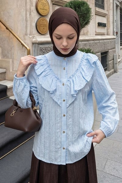 Fırfır Yaka Bebe Mavisi Gömlek