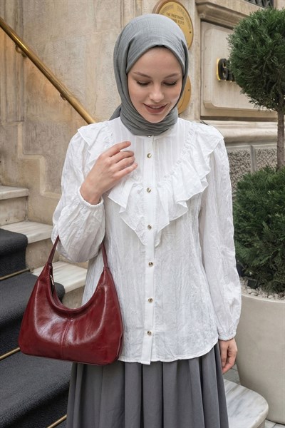 Fırfır Yaka Beyaz Gömlek