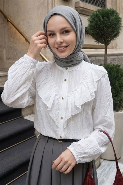 Fırfır Yaka Beyaz Gömlek