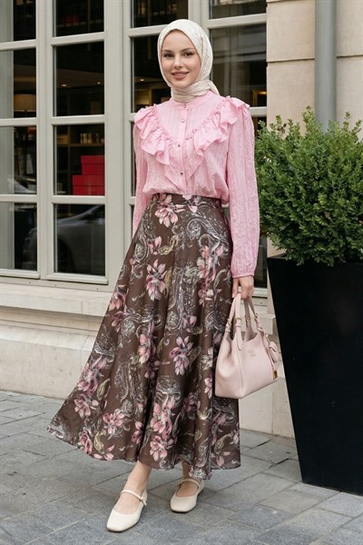 Fırfır Yaka Pembe Gömlek