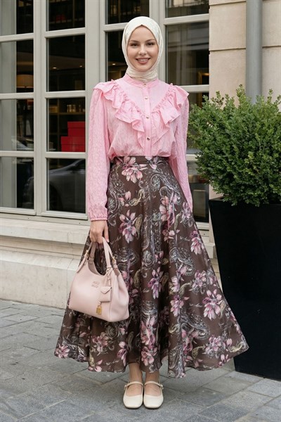 Fırfır Yaka Pembe Gömlek