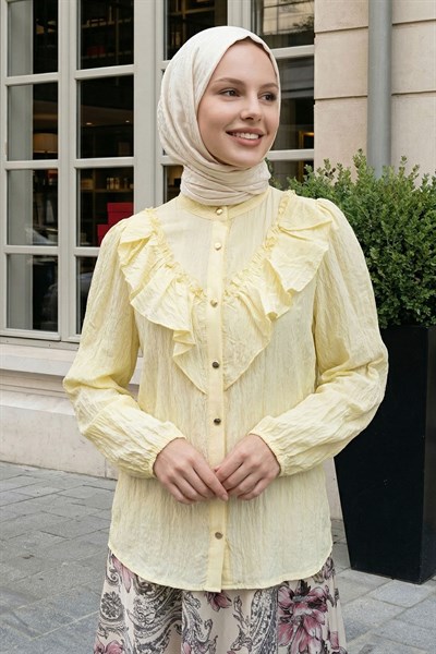 Fırfır Yaka Sarı Gömlek