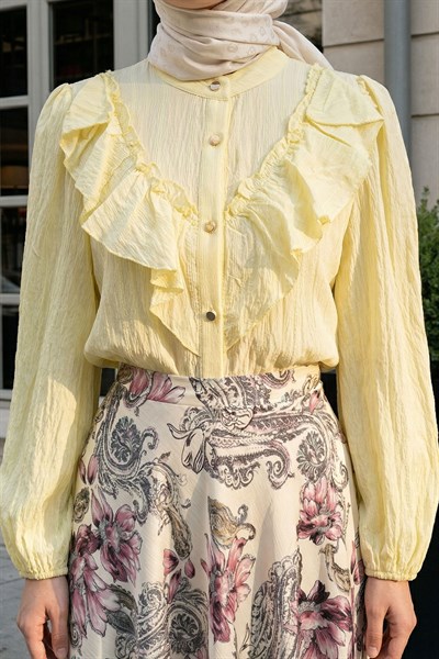 Fırfır Yaka Sarı Gömlek