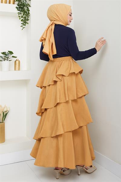 Fırfırlı Kat Kat Uzun Modal Etek Camel