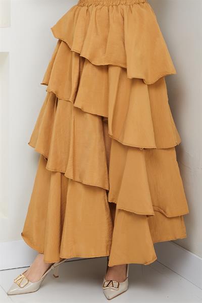 Fırfırlı Kat Kat Uzun Modal Etek Camel