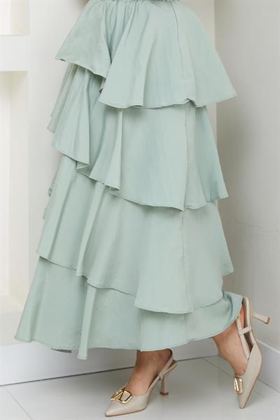 Fırfırlı Kat Kat Uzun Modal Etek Mint