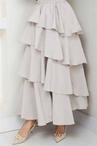 Fırfırlı Kat Kat Uzun Modal Etek Taş