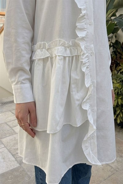 Fırfırlı Patlı Beyaz Tunik