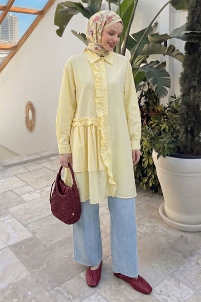 Fırfırlı Patlı Sarı Tunik