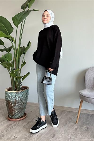Fitilli Basic Siyah Triko Kazak