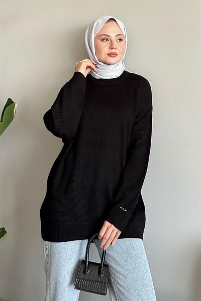 Fitilli Basic Siyah Triko Kazak