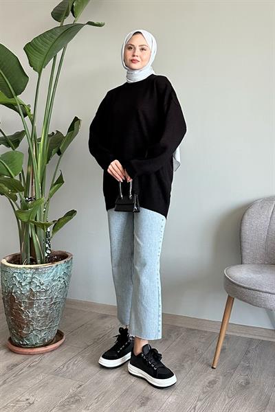 Fitilli Basic Siyah Triko Kazak