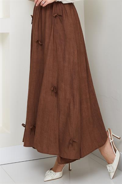 Fiyonk Detay Beli Lastikli Acı Kahve Etek