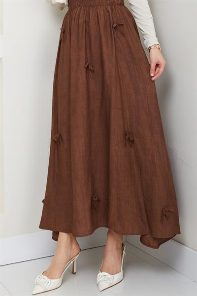 Fiyonk Detay Beli Lastikli Acı Kahve Etek