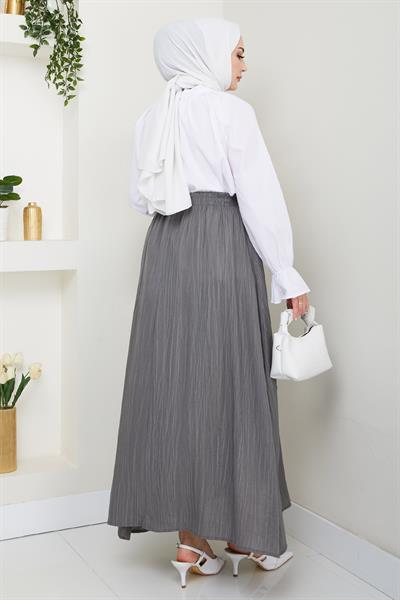 Fiyonk Detay Beli Lastikli Antrasit Etek