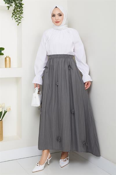 Fiyonk Detay Beli Lastikli Antrasit Etek