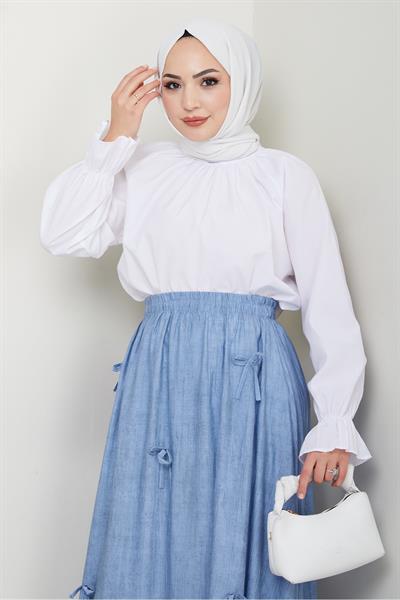 Fiyonk Detay Beli Lastikli Bebe Mavisi Etek