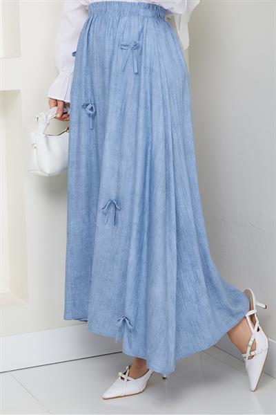 Fiyonk Detay Beli Lastikli Bebe Mavisi Etek