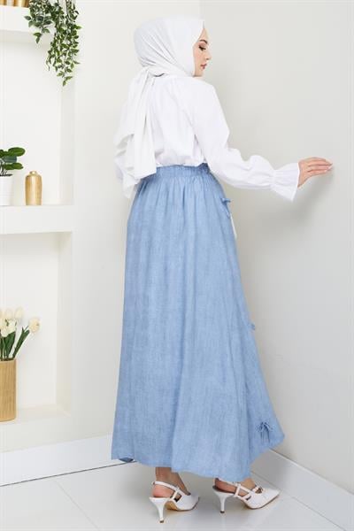 Fiyonk Detay Beli Lastikli Bebe Mavisi Etek