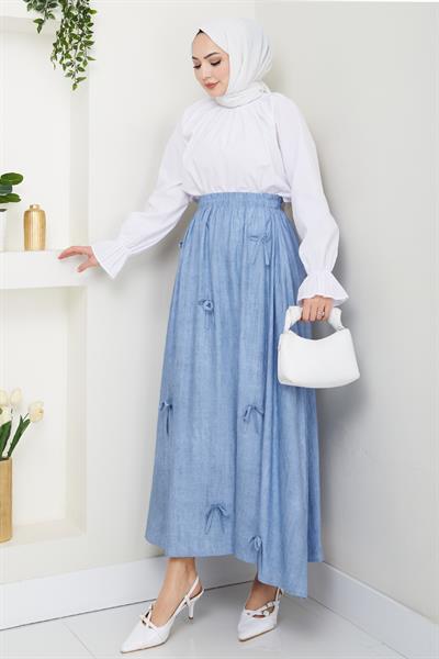 Fiyonk Detay Beli Lastikli Bebe Mavisi Etek