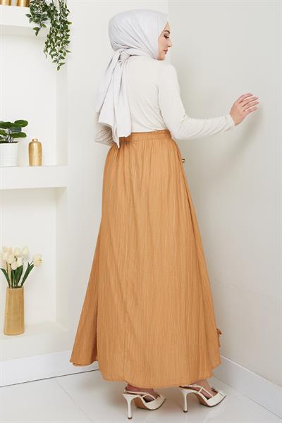 Fiyonk Detay Beli Lastikli Camel Etek