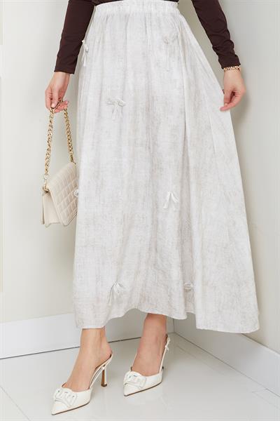 Fiyonk Detay Beli Lastikli Ekru Etek