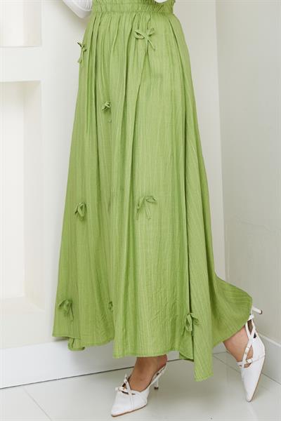 Fiyonk Detay Beli Lastikli Fıstık Yeşili Etek