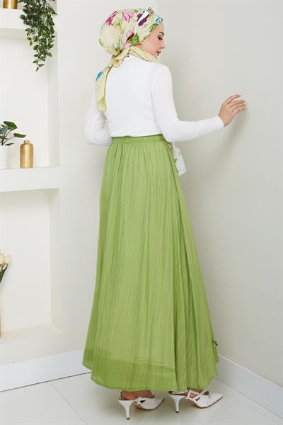 Fiyonk Detay Beli Lastikli Fıstık Yeşili Etek