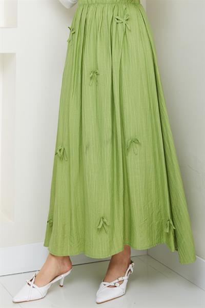 Fiyonk Detay Beli Lastikli Fıstık Yeşili Etek