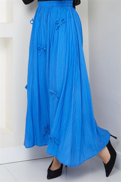 Fiyonk Detay Beli Lastikli Saks Mavisi Etek