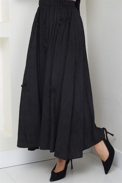 Fiyonk Detay Beli Lastikli Siyah Etek