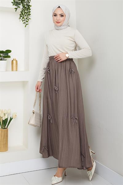 Fiyonk Detay Beli Lastikli Vizon Etek